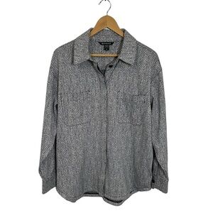 Athleta Textured Shirt Jacket Medium Black White Braiden Button Up Shacket